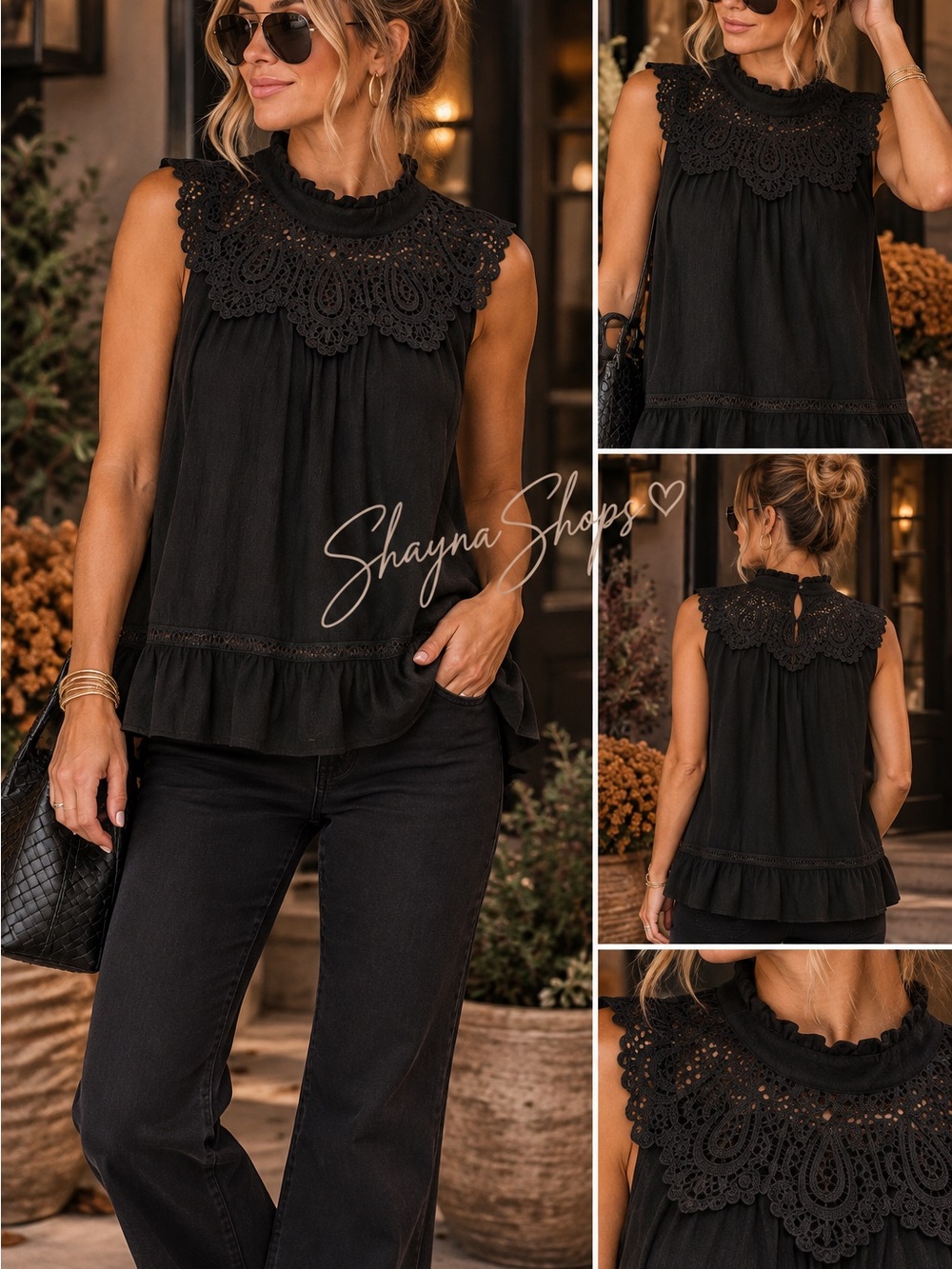 And the Why Black Lace-Trim Sleeveless Women’s Top